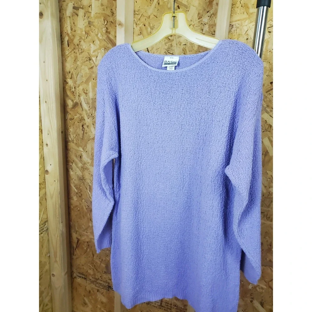 Size L By Basic Editions Woman's Long Sleeve Sweater Purple Knit